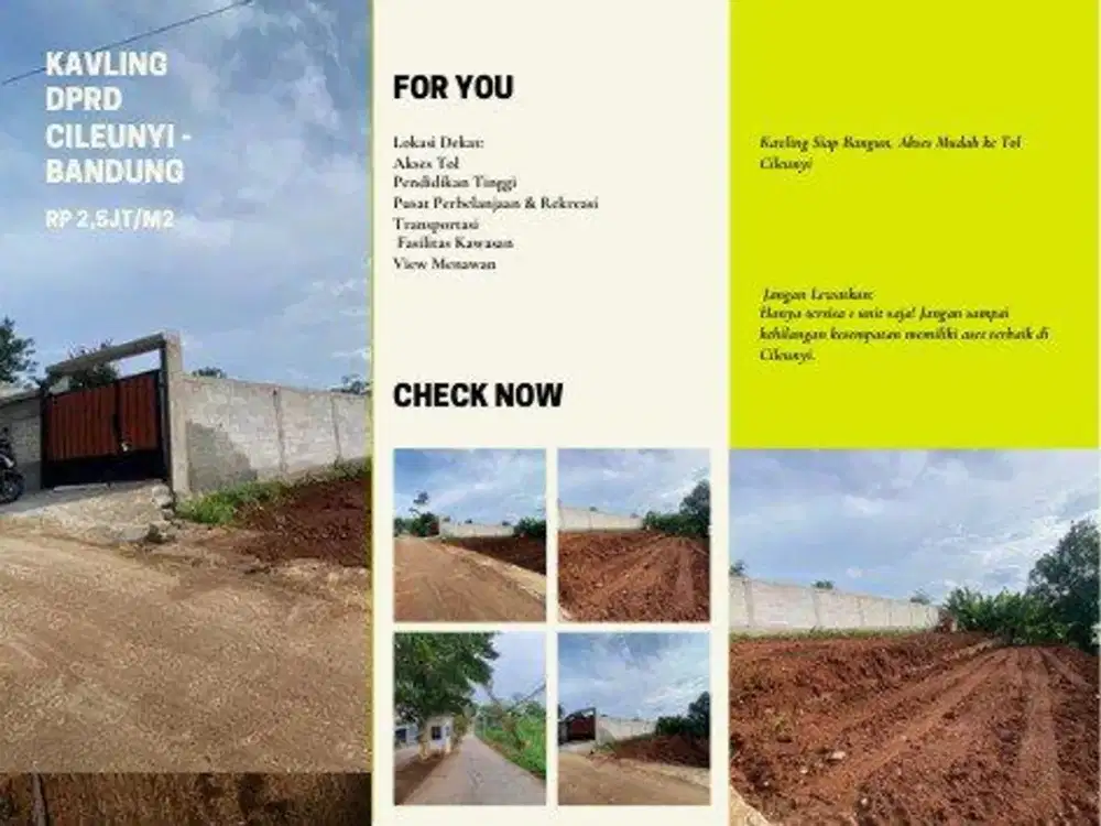 TOLAK MACET HARIAN! Kavling A2 (156m²) Cileunyi: Strategis 5 Menit ke Tol. Sisa 1 Unit!