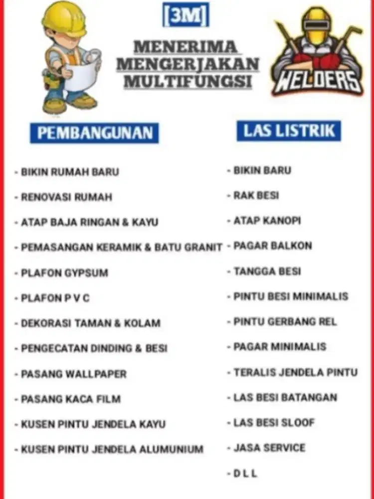 Jasa : Buat Rumh Baru/Renovasi Rumah & Pengelasan : Buat Baru/Service