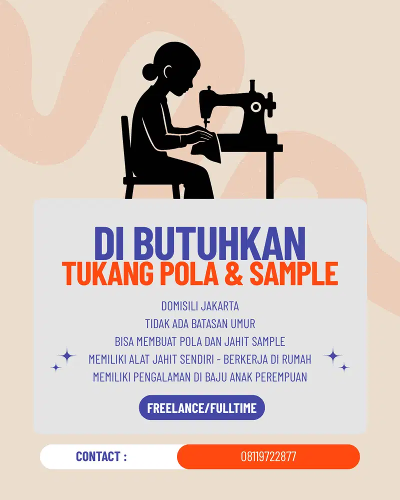 DIBUTUHKAN TUKANG POLA DAN JAHIT SAMPLE BAJU ANAK