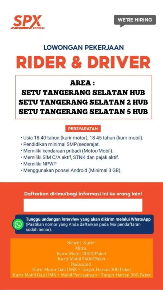 LOWONGAN KURIR PAKET SPX EXPRESS MOTOR/MOBIL