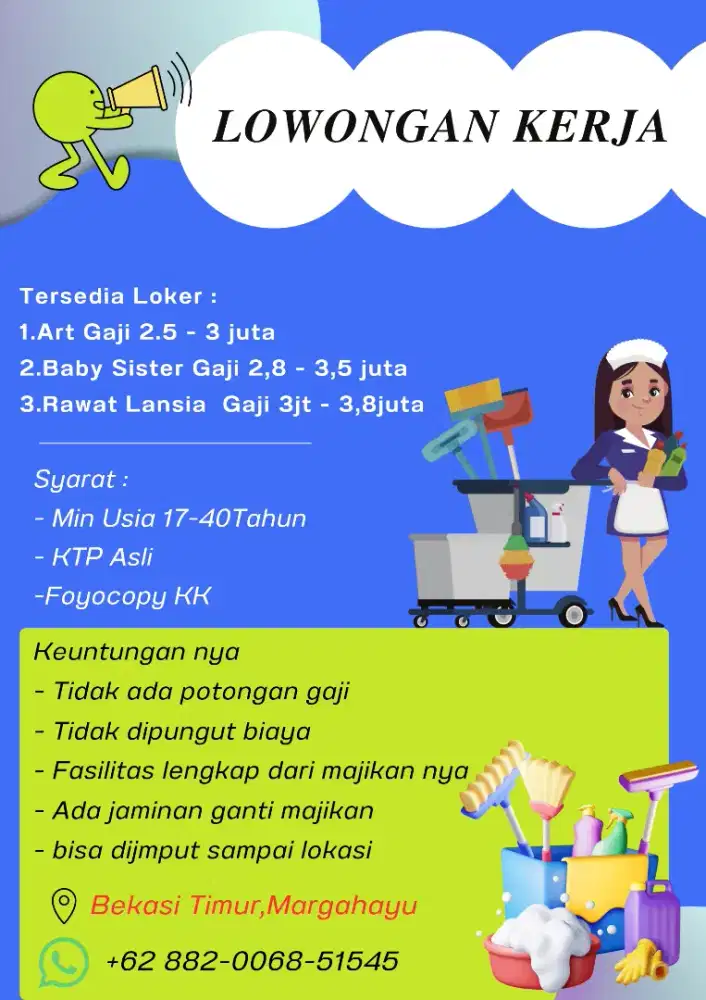Lowongan kerja art,baby sister dan rawat lansia khusus cewe