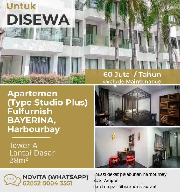 Apartemen (Type Studio Plus) Fulfurnish BAYERINA, Harbourbay