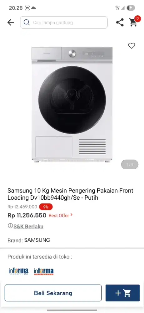 Ready stok mesin dryer samaung kapasitas 10kg