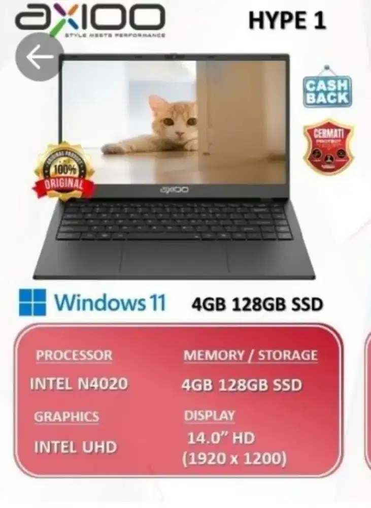 Laptop Axioo Hype 1 N4020 128 GB SSD