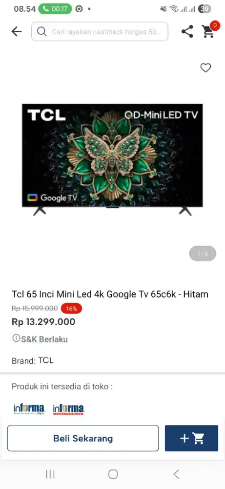 Tcl 65 inci mini led 4k 65c6k