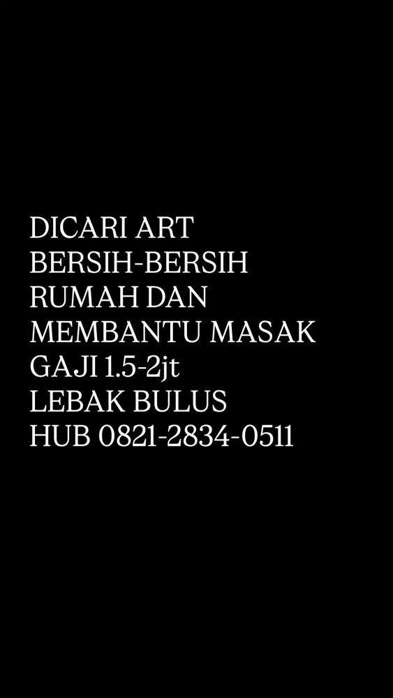 dicari asisten rumah tangga