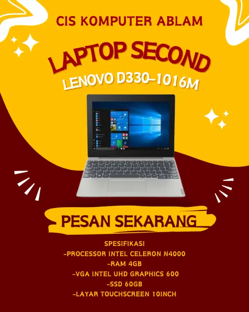 JUAL Laptop Second Lenovo D330-1016M