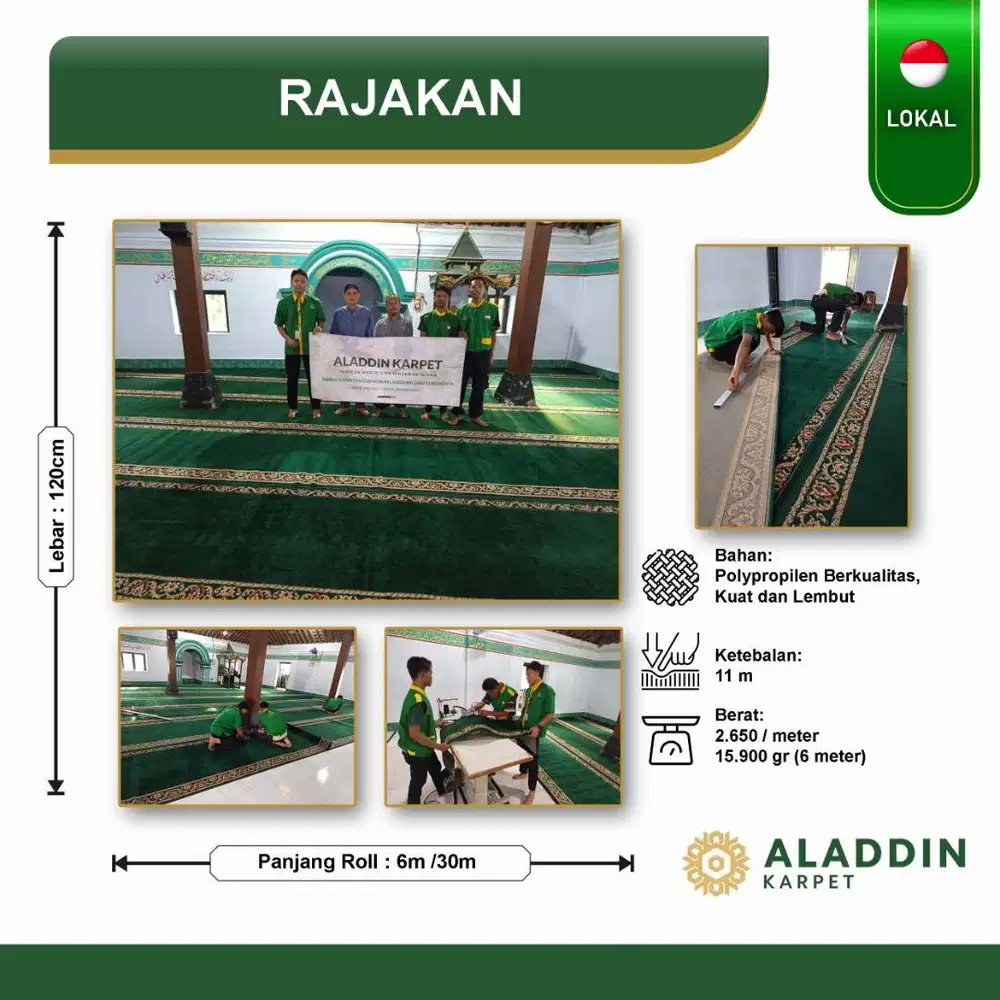 Karpet Masjid Al Quds - Meteran Permeter Merah Hijau