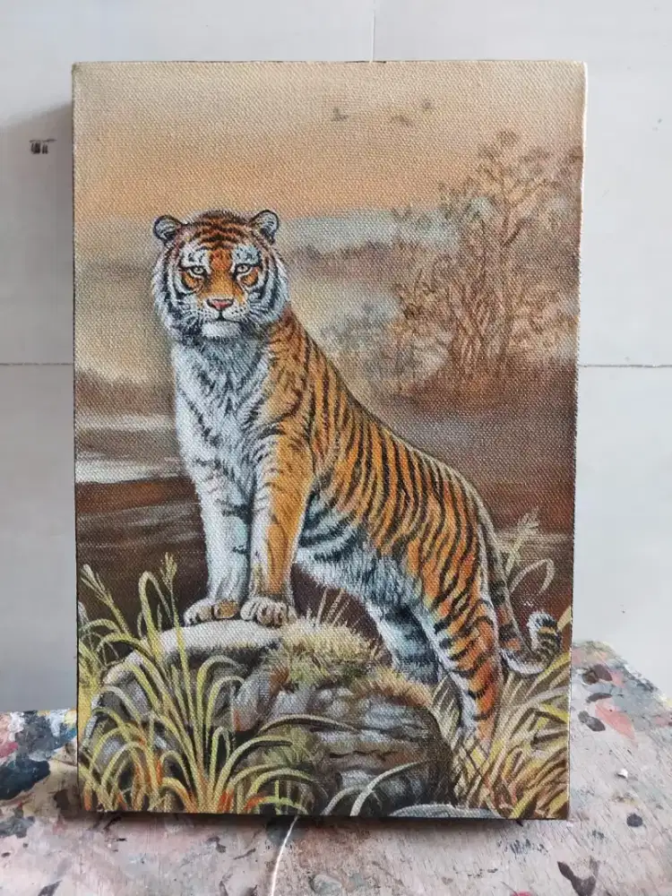 Dijual lukisan kanvas harimau 90x130 cm