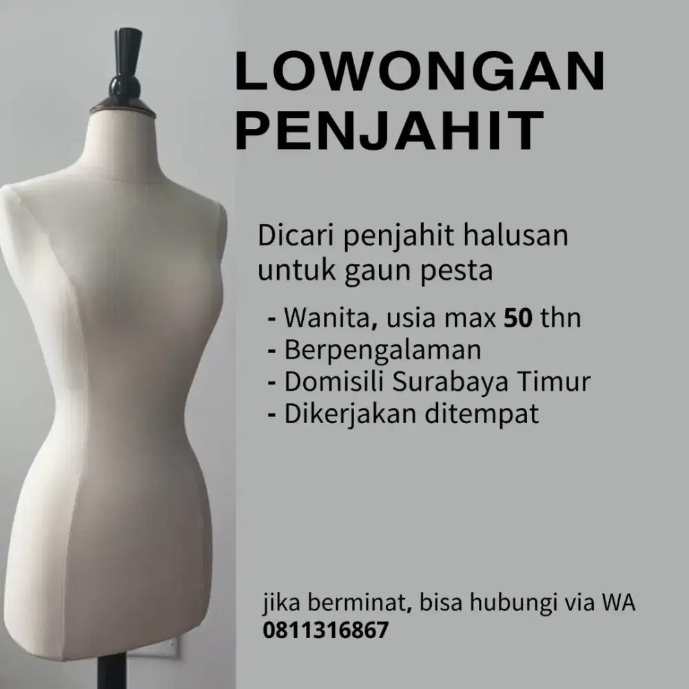 DI CARI PENJAHIT GAUN