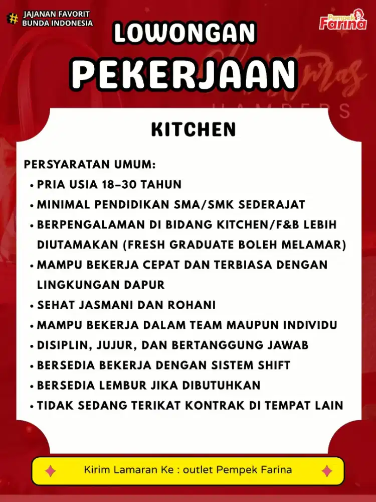 Lowongan kerja Pempek Farina Darmo permai