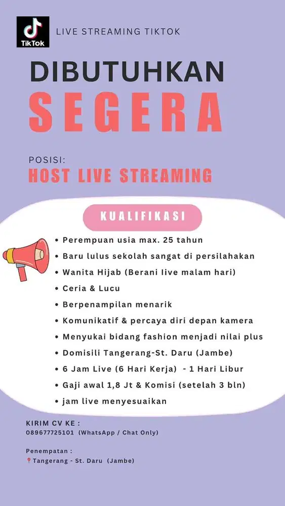 LOWONGAN KERJA HOST LIVE