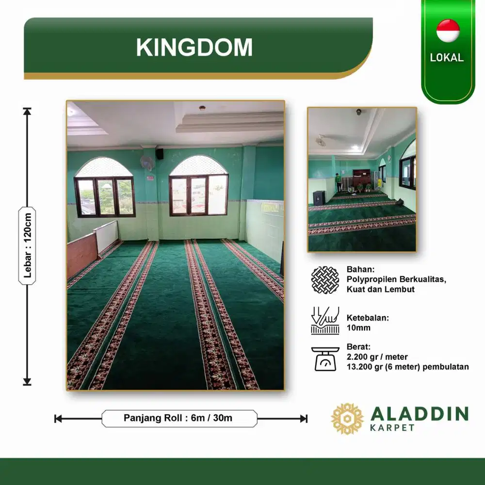 Karpet Masjid Kingdom - Meteran Permeter Hijau Merah