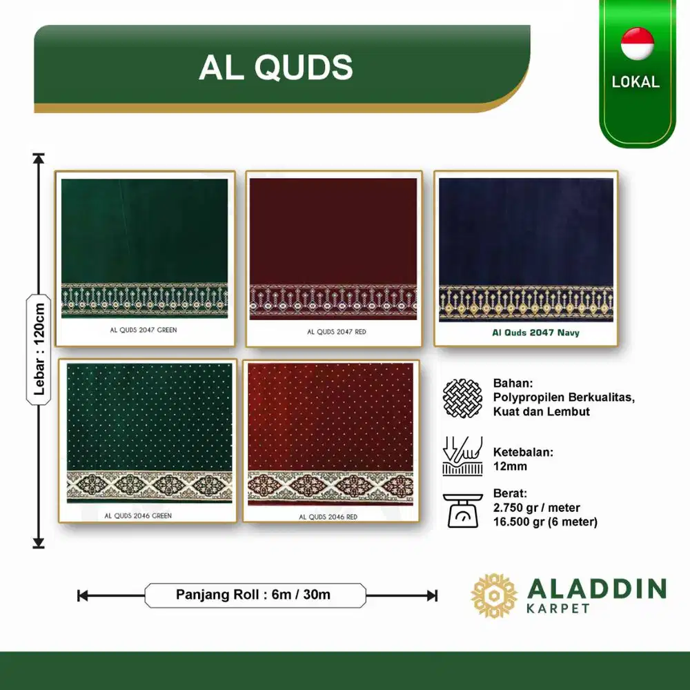 Karpet Masjid Al Quds - Meteran Permeter Merah Hijau