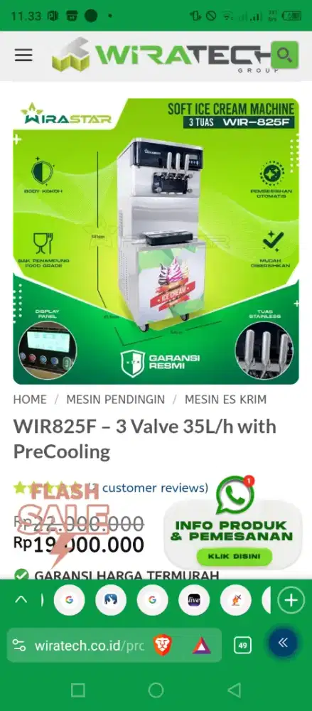 Mesin Es Krim WIR825F – 3 Valve 35L/h with PreCooling