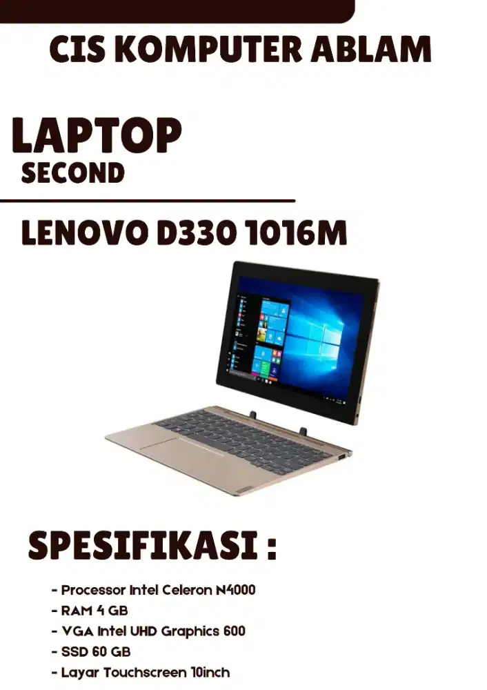 Jual Laptop second Lenovo D330 1016M