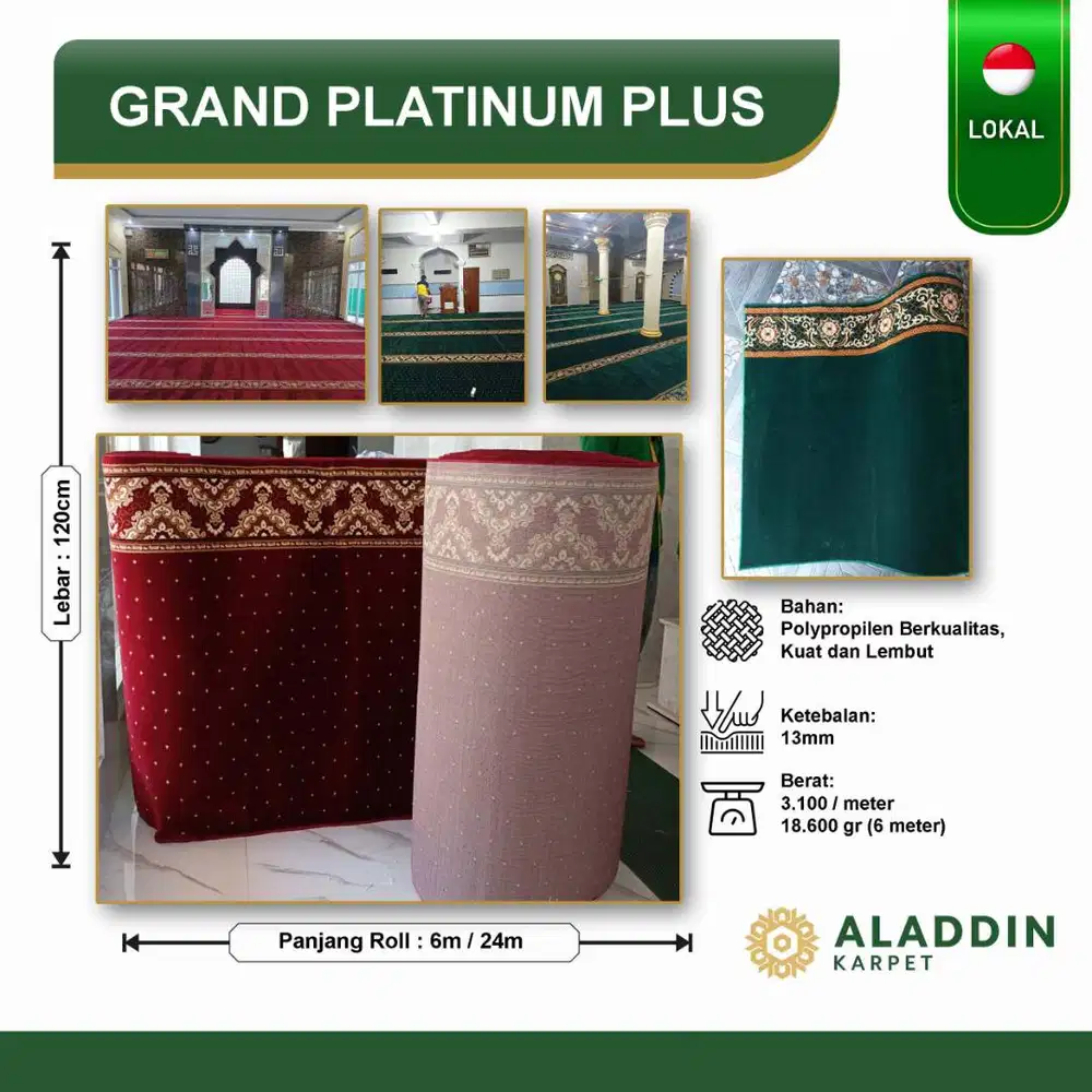 Karpet Masjid Grand Platinum Plus - Meteran Permeter Merah Hijau