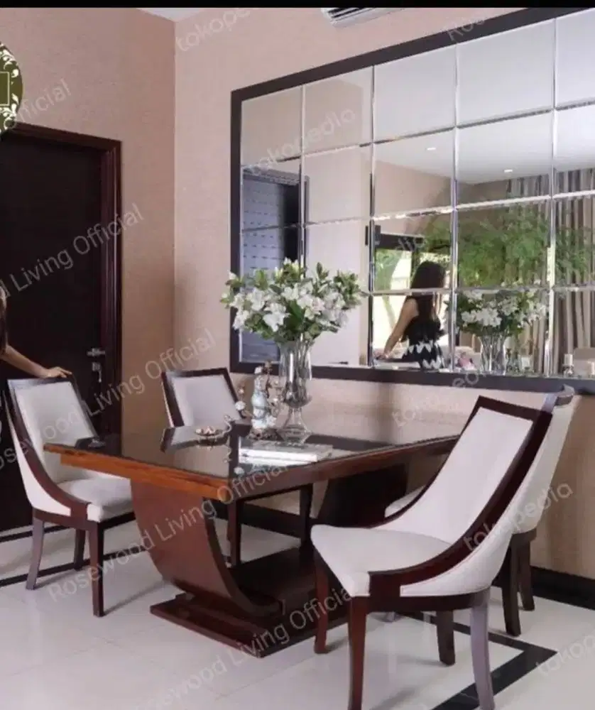 Meja Makan kayu set 6 Kursi