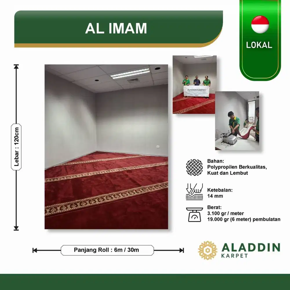 Karpet Masjid Al Imam - Meteran permeter tebal Merah Hijau