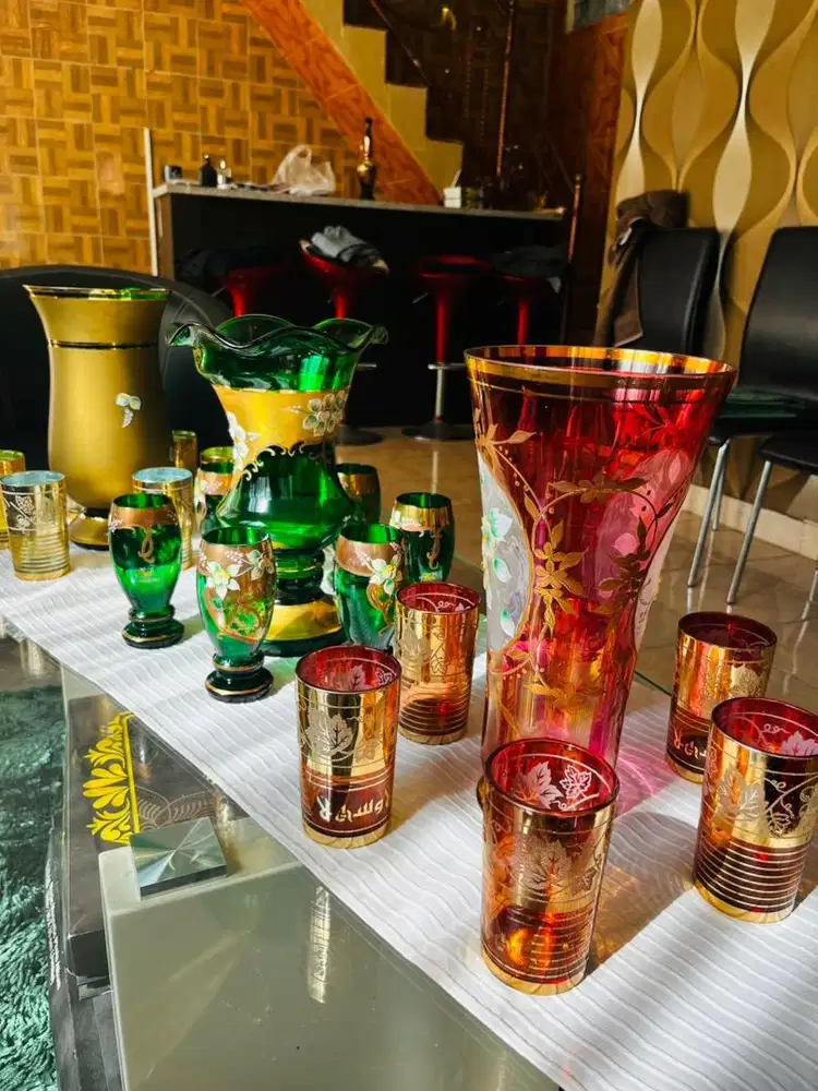 set pajangan vas dan gelas bohemian style premium