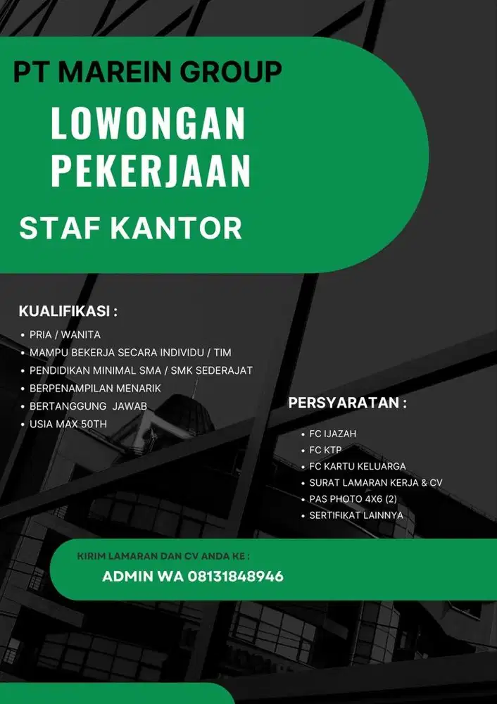 TERBUKA LOWONGAN KERJA !