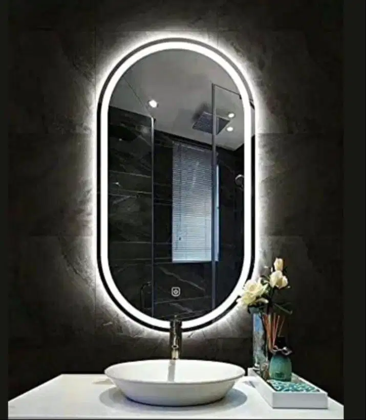 smart miror led cermin dinding bentuk oval