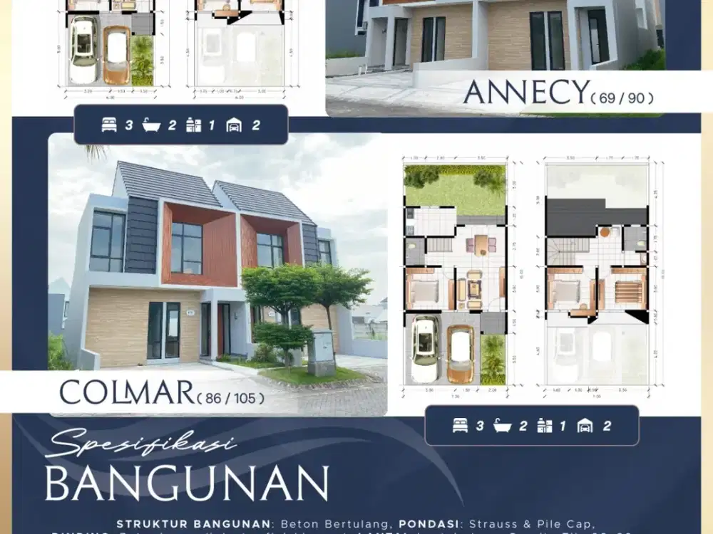 Dijual Rumah Baru 2Lt type Annecy & Colmar di AMARTHA SAFIRA sidoarjo