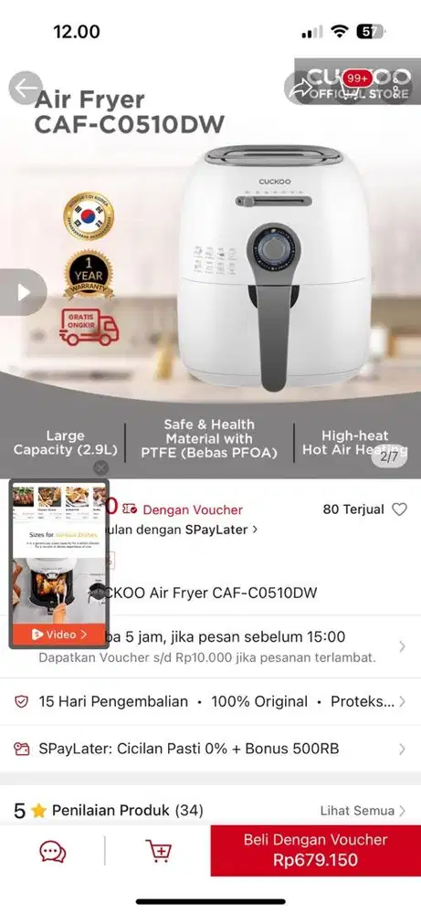 NEW!! CUCKOO AIR FRYER 2.9L