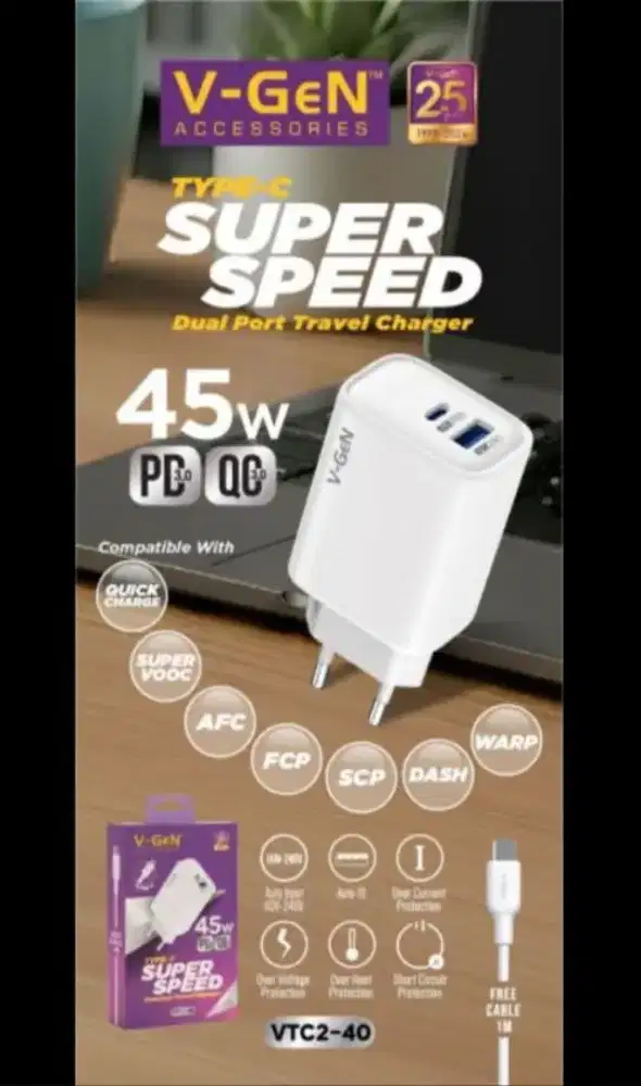 V-Gen travel charger 45W VTC2-40