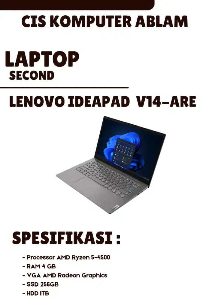 Jual laptop second Lenovo Ideapad V14-ARE