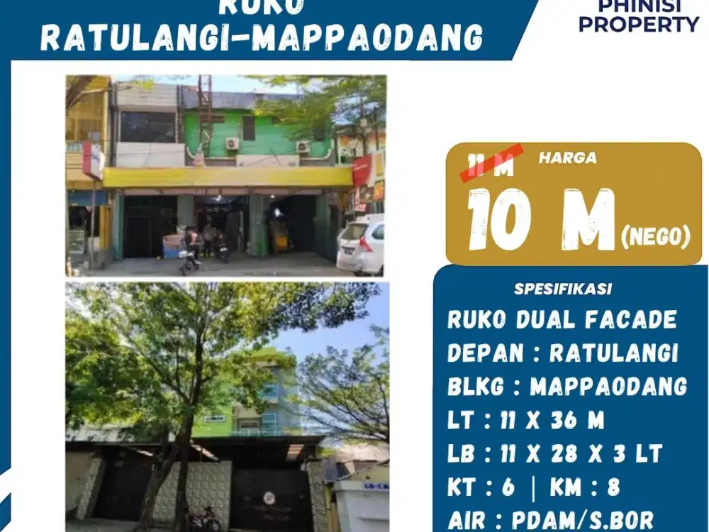 DIJUAL Ruko double facade Jalan Ratulangi dan Jalan Mappaodang