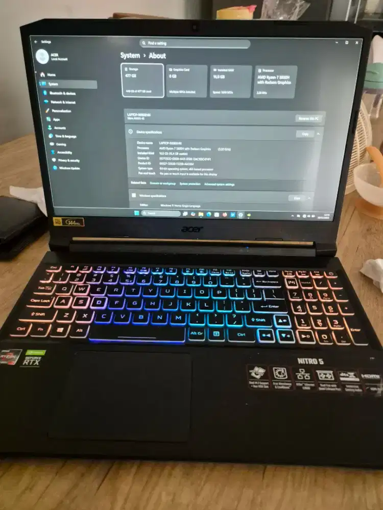 Laptop Acer Nitro 5 AMD Ryzen 7 5800H RTX 3060 6GB