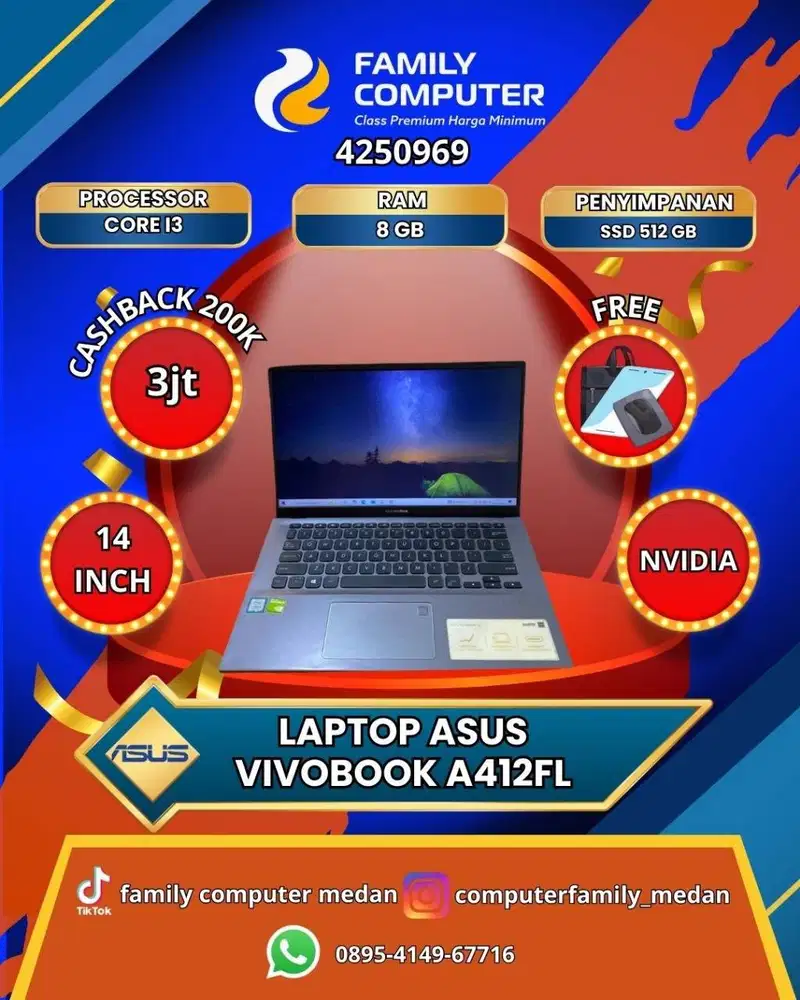 ASUS VIVOBOOK GAMING COREI3 GEN 8 RAM 8GB VGA NVIDIA SSD 512GB-BACKLIT