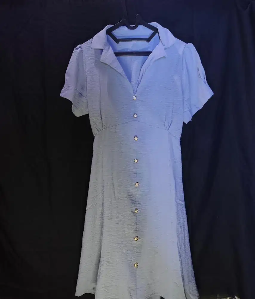 Dress crinkle biru elegan