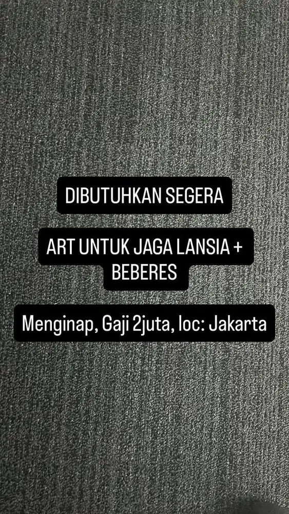 LOKER ART JAGA LANSIA + BEBERES