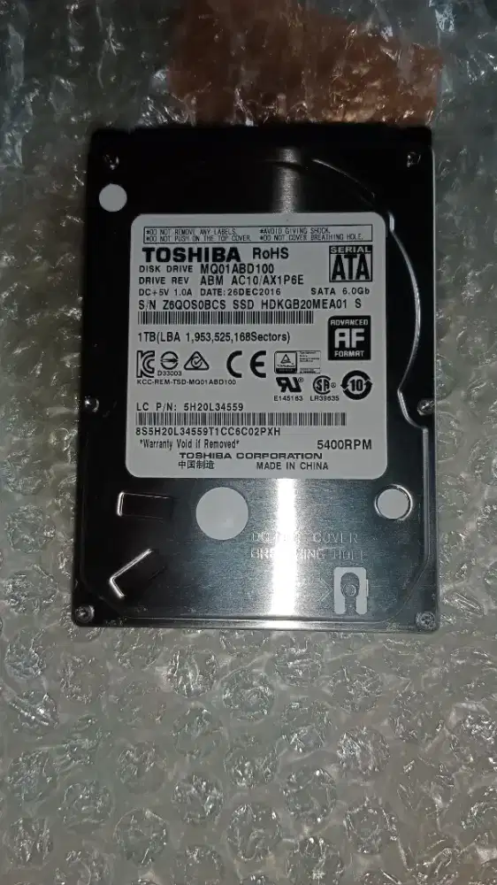 Dijual Hardisk internal Laptop 2,5 inc Toshiba 1TB