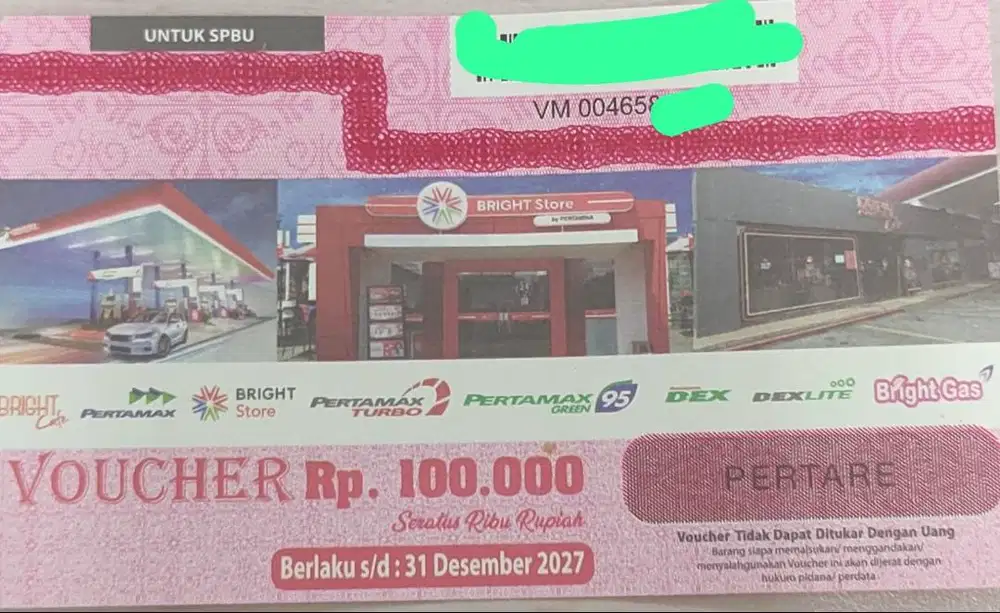 Voucher Bensin Pertamina 100 Ribu dan 50 Ribu