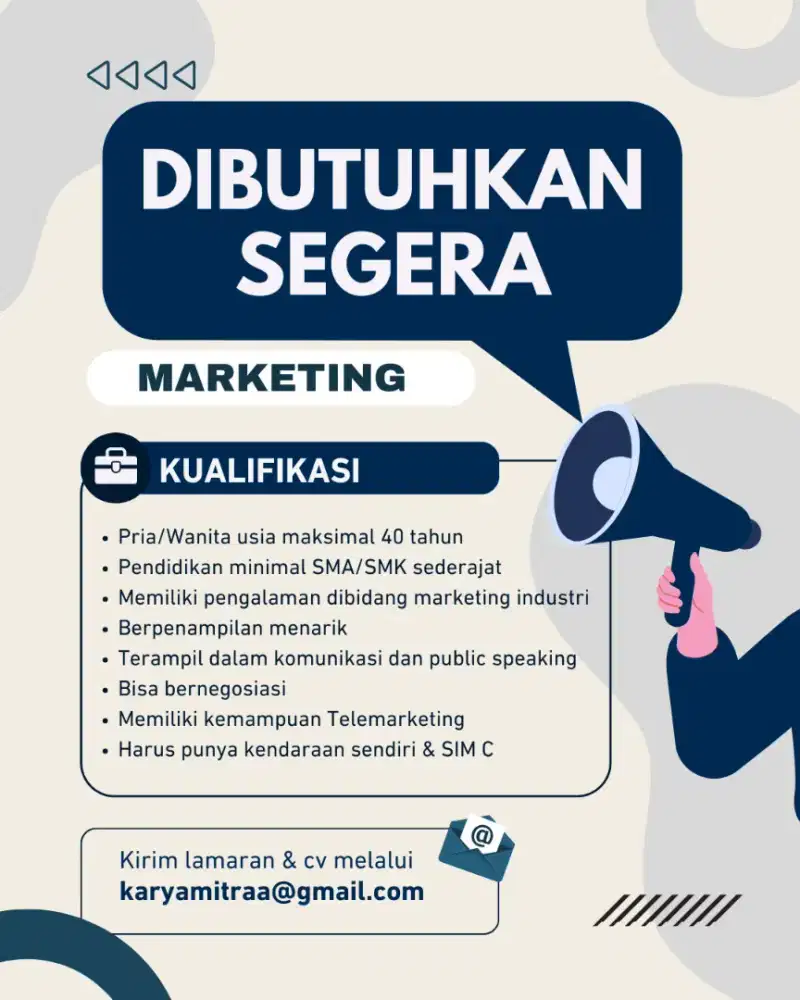 DIBUTUHKAN SEGERA MARKETING