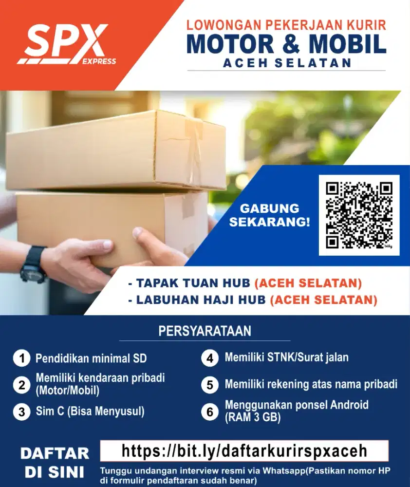 Lowongan kurir tapak tuan & labuhan haji