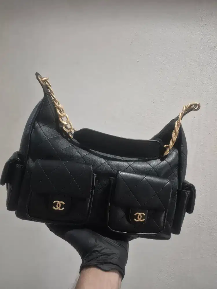 Tas hobo shoulder wanita chanel black leather GHW good quality (sale)