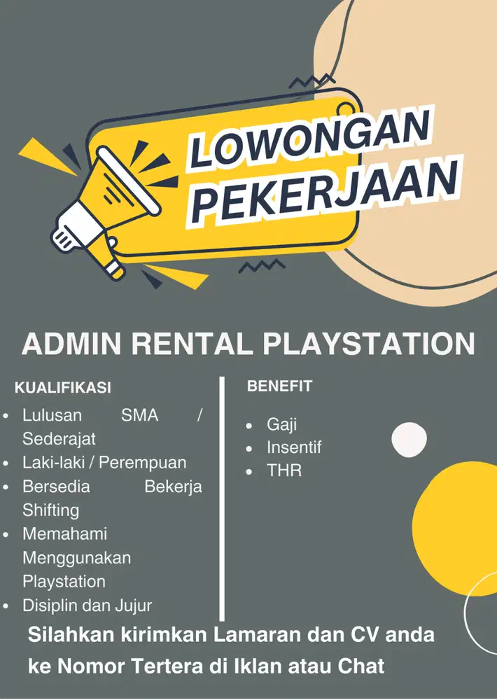 Lowongan Kerja Admin Rental PS (Full AC)