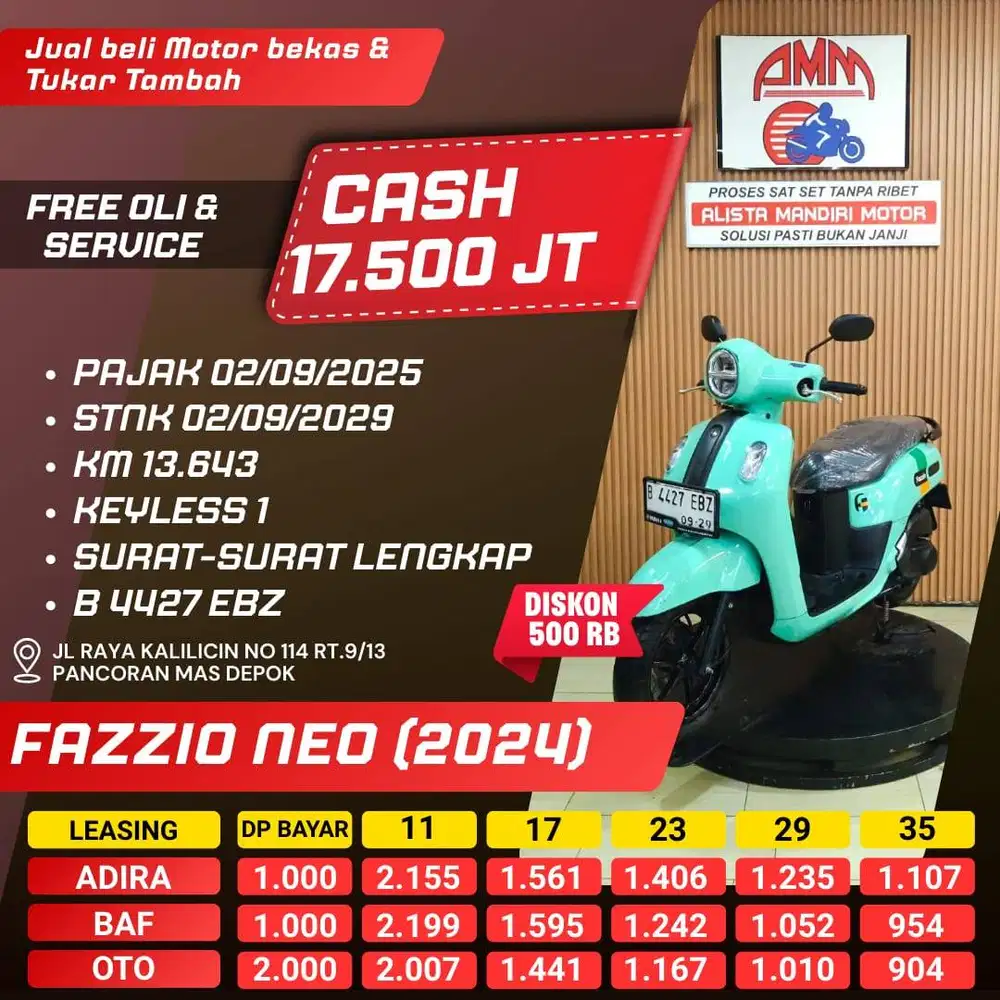 FAZZIO NEO 2024 KM LOW DP 1 JUTA CC 0% KREDIVO TOKPED SPAYLATER GOPAY