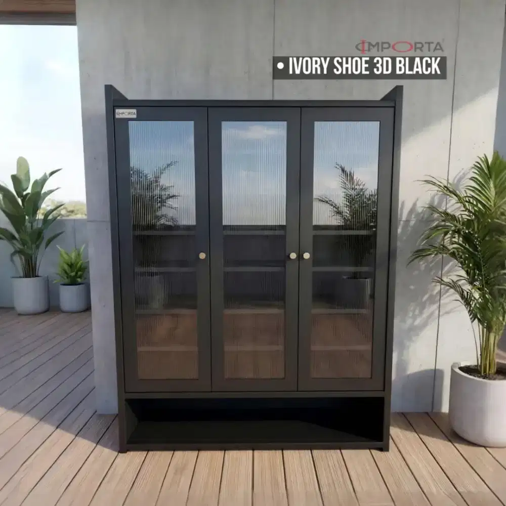Lemari Sepatu Besi 3 Pintu IMPORTA Ivory Shoe Cabinet 3D Black