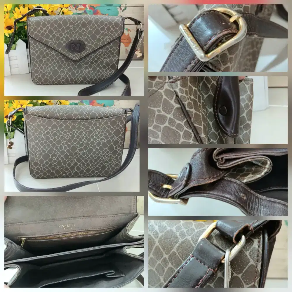 Tas selempang Nina Ricci Maroguinerie Giraffe Pattern, ori, prelobed
