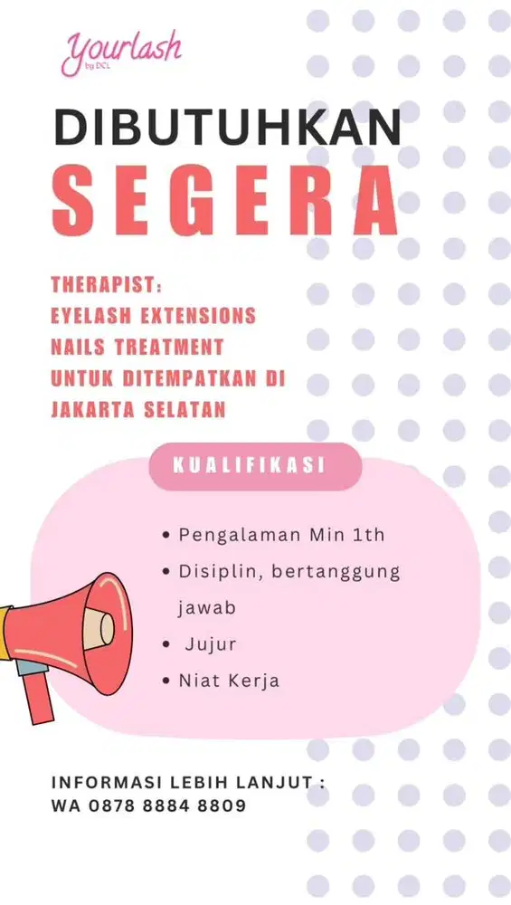Lowongan terapis eyelash/nail