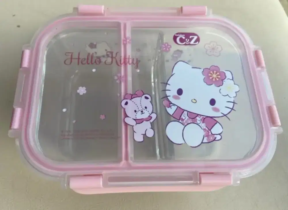 Kotak Makan Hello Kitty Sekat 2 - Lunch Box Transparan Lucu Sanrio