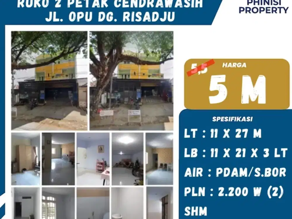 DIJUAL Ruko 2 Petak di Jalan Opu Daeng Risadju