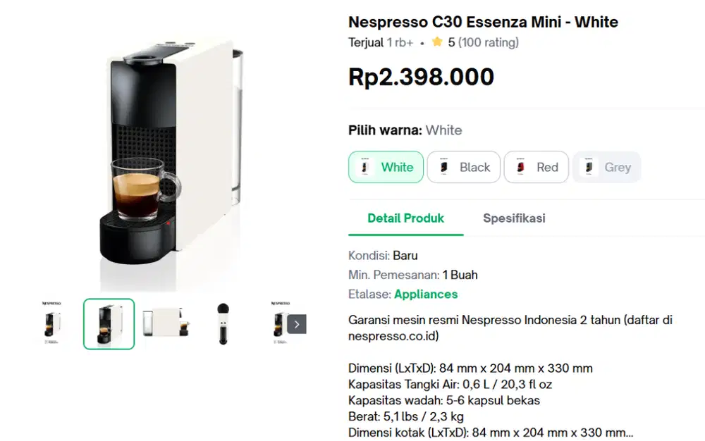 NEW BNIB Murah Nespresso Essenza Mini C30 White