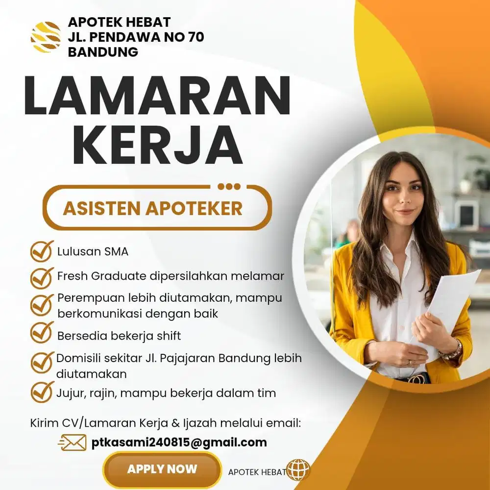 DICARI FRESH GRADUATE UNTUK ASISTEN APOTEKER