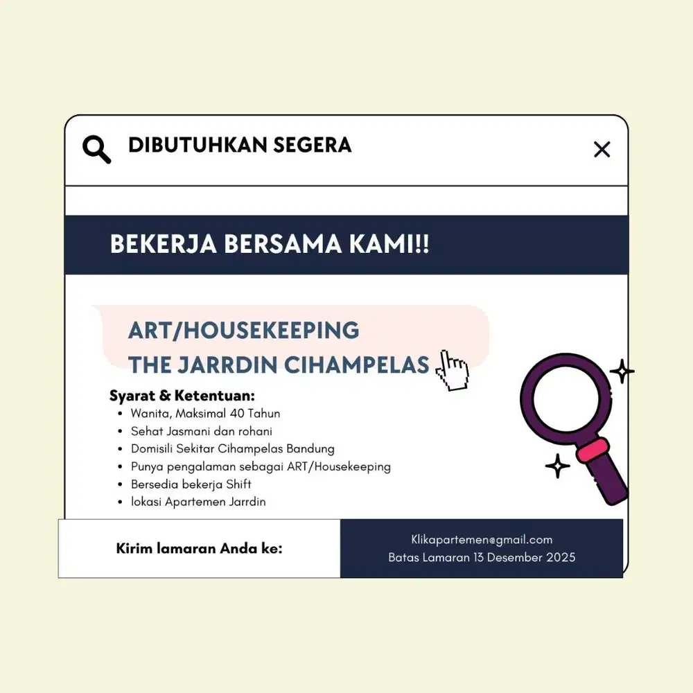 DICARI ART ATAU HOUSKEEPING HARIAN